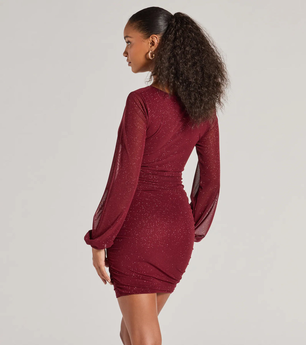 City Vibe One-Shoulder Glitter Fit-And-Flare Mini Dress