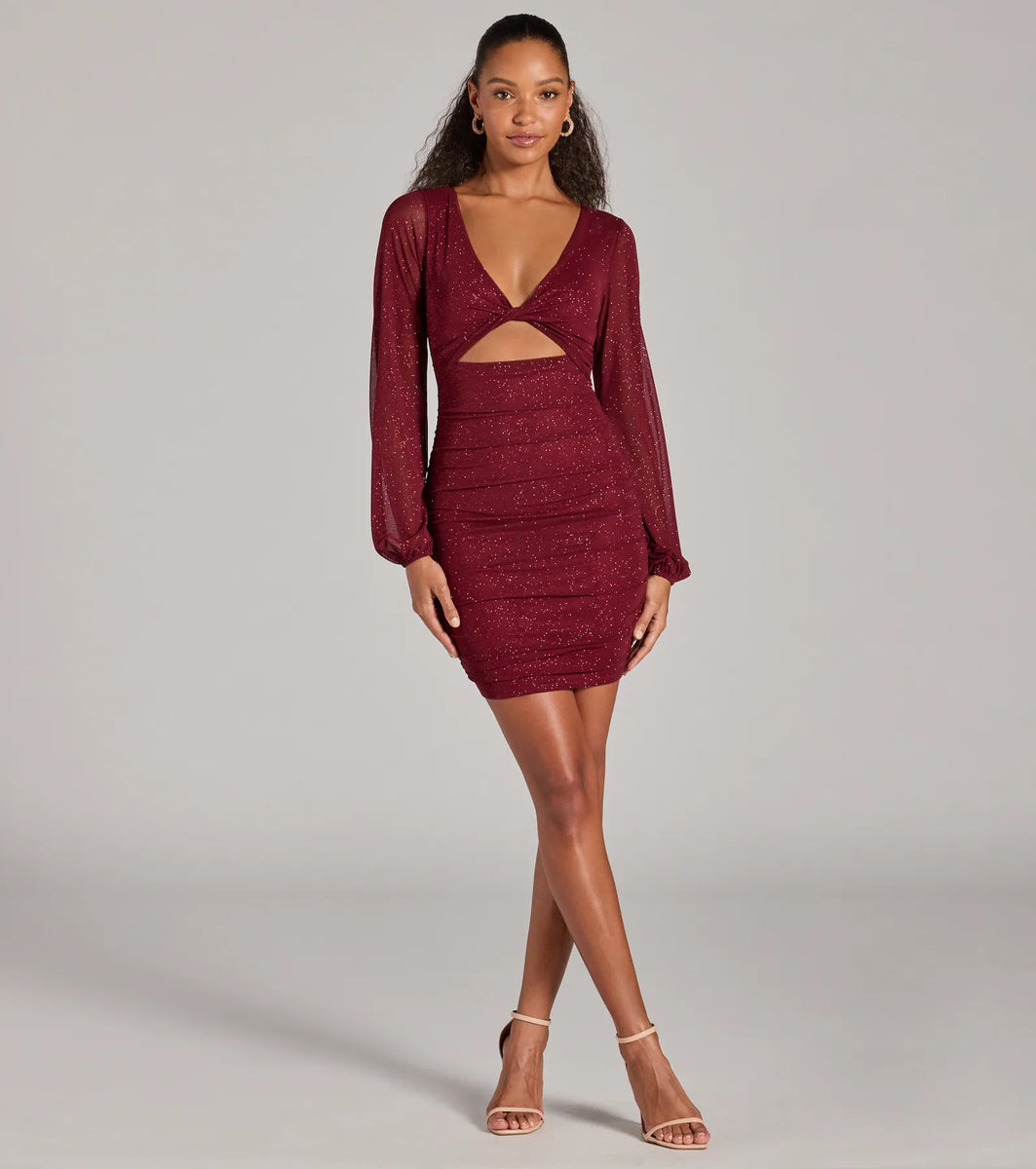 Glam Energy Glitter Mesh Cutout Mini Dress | Windsor Glam Energy Glitter Mesh Cutout Mini Dress | Windsor