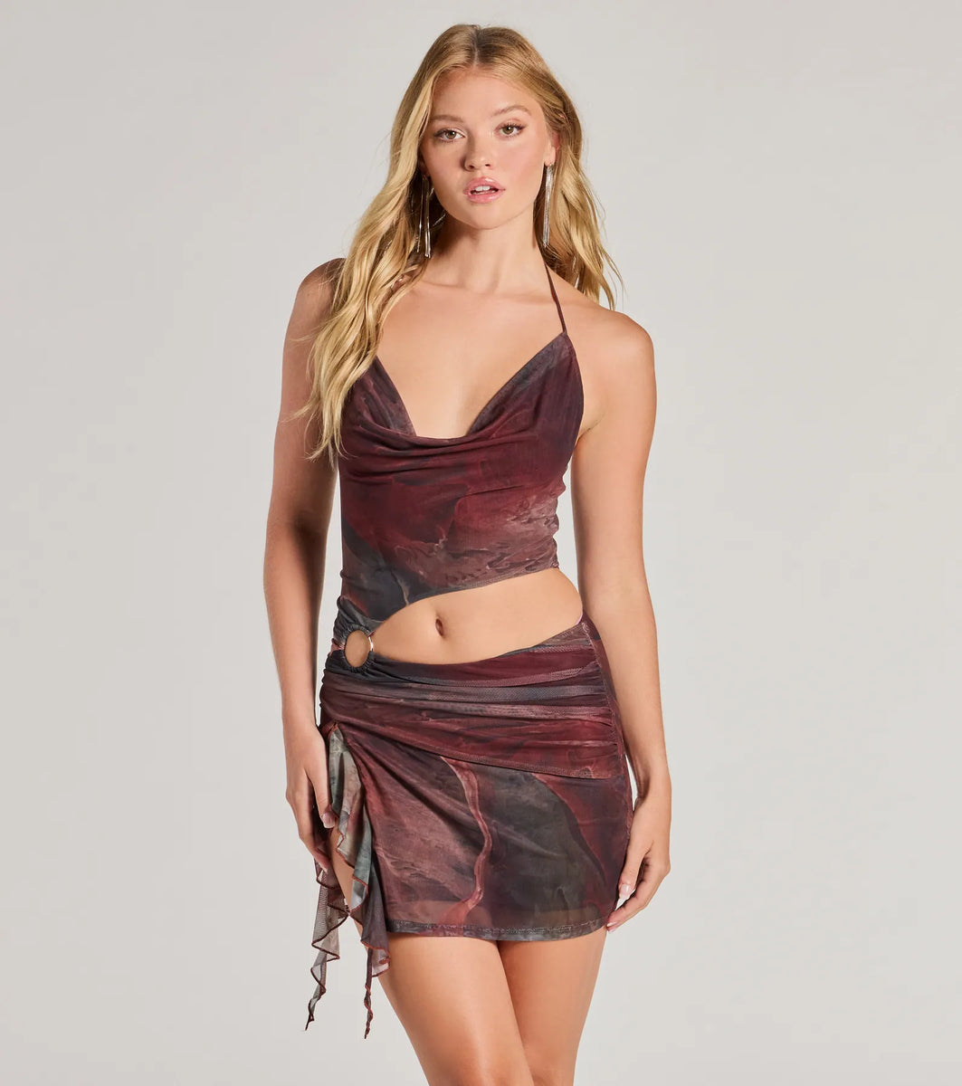 Daring Diva Abstract Print Cutout Halter Mini Dress | Windsor