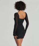 Make a statement in the Spark Up The Glam Rhinestone Long Sleeve Mini Dress, a black bodycon dresses that blends unique design details with a tight silhouette for a head-turning holiday or New Year's eve dress.
