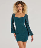 Make a statement in the Glitzy Affair Glitter Mesh Long Sleeve Mini Dress, a hunter green bodycon dresses that blends unique design details with a tight silhouette for a head-turning holiday or New Year's eve dress.