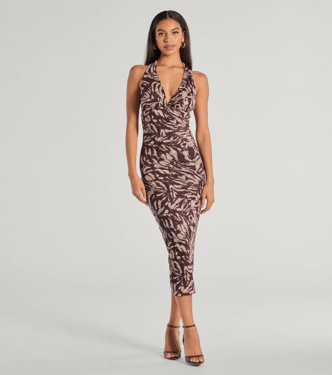 Fierce Style Zebra Print Mesh Halter Midi Dress Windsor