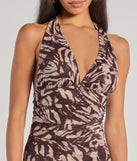 Elevate your winter wardrobe with the Fierce Style Zebra Print Mesh Halter Midi Dress— a party-ready brown cocktail dress featuring seasonal accents and a sophisticated style, ideal for semi-formal holiday events from family dinners to NYE celebrations.