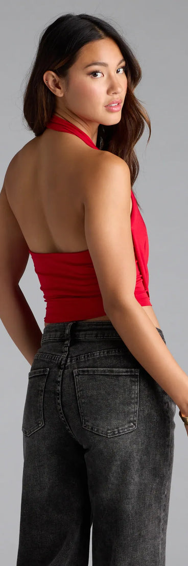 From bold to effortless, the Take The Plunge Sleeveless Halter Crop Top lets you define your vibe with red tops that speak your style.
