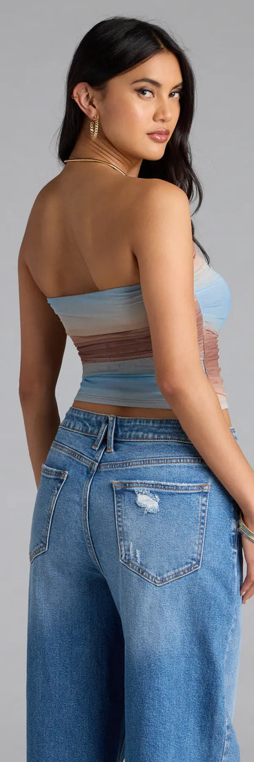 Add a seasonal refresh to your look with the Artsy Allure Abstract Print Mesh Tube Top, a trendy top in multi-color made for easy styling for any vibe.