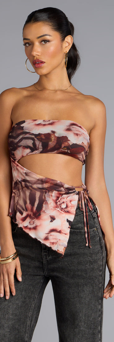 Trendy women’s tops, like the Floral Cutie Mesh Asymmetrical Top, bring effortless style for fall layering, lounging, or going out.