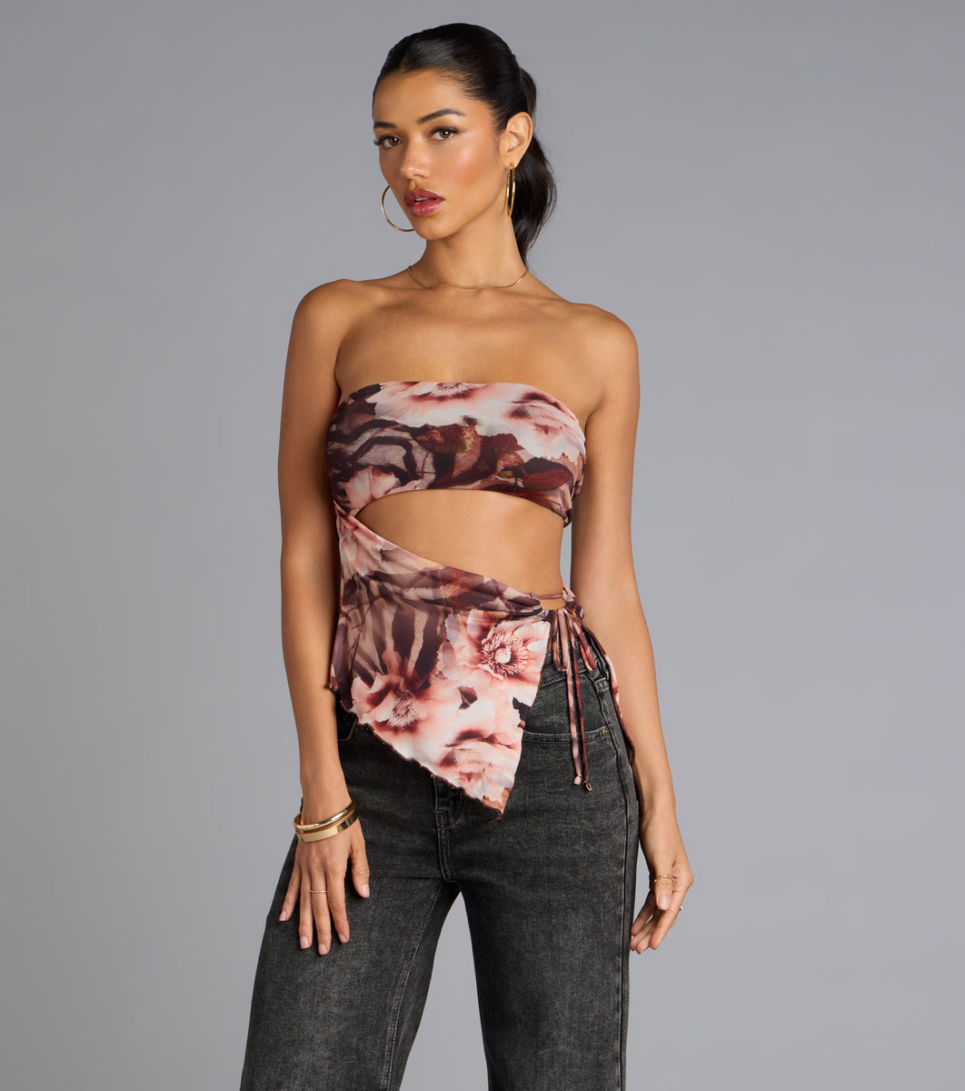 Floral Cutie Mesh Asymmetrical Top | Windsor
