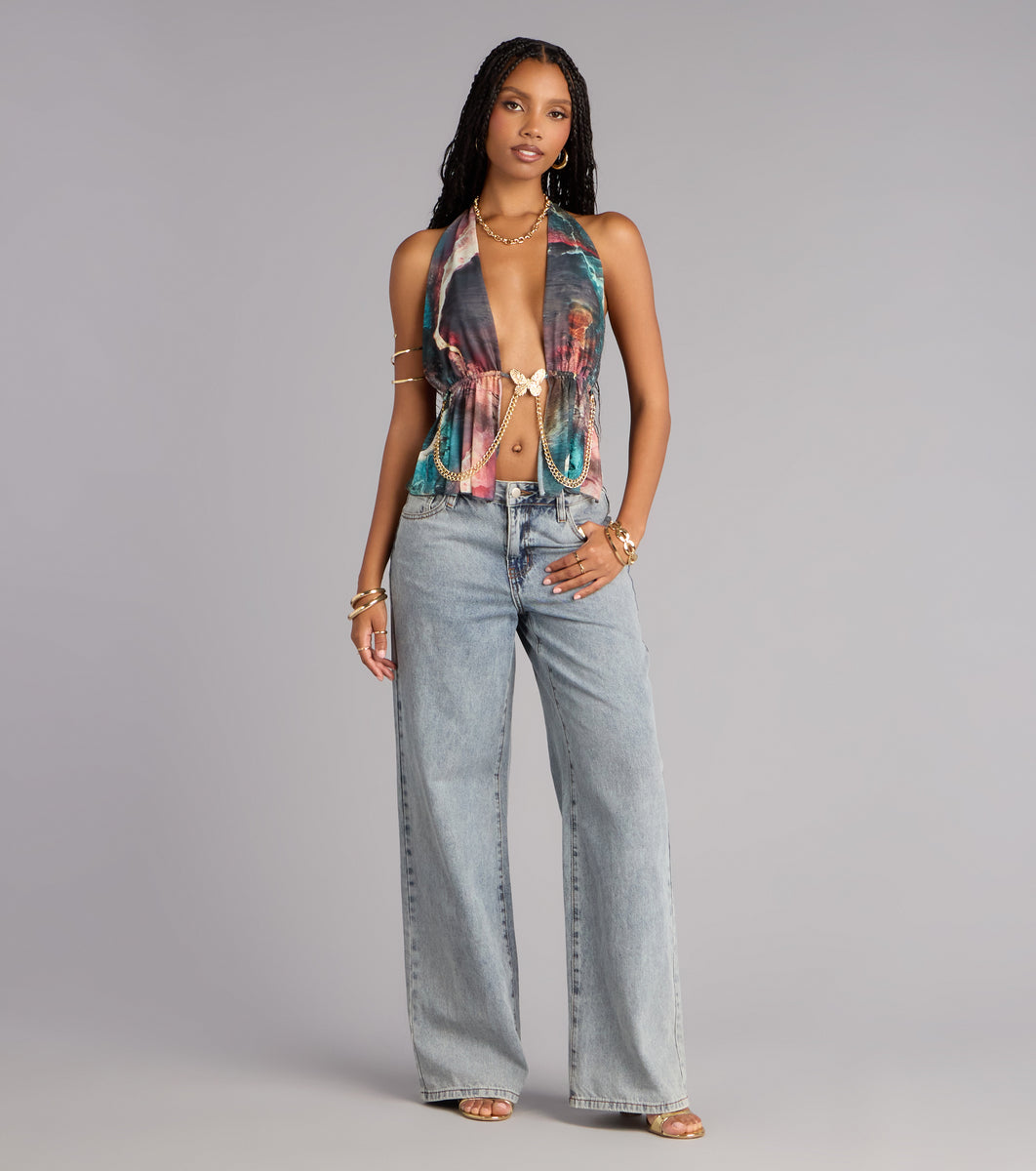 トップス RT-8118779614 Butterfly Effect Chain Halter Top | Windsor