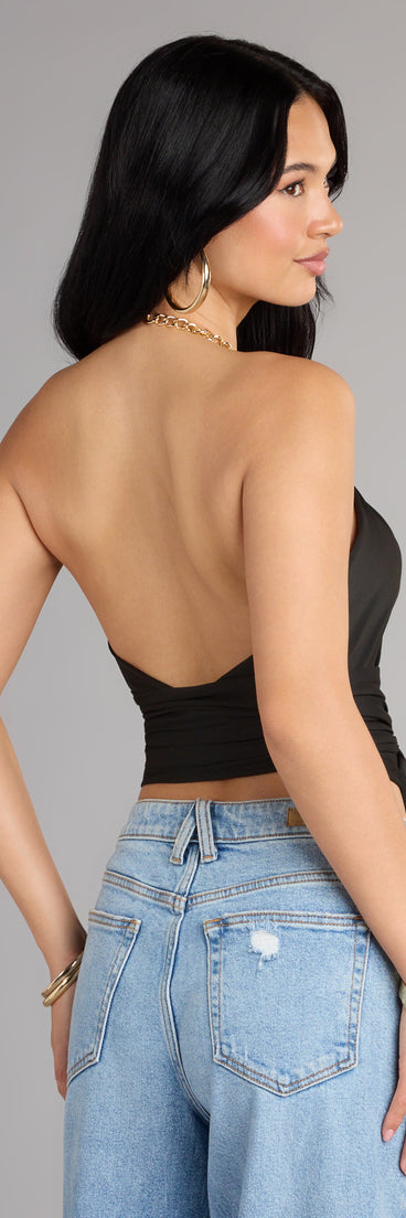 Trendy women’s tops, like the Chain Reaction Wrap Halter Top, bring effortless style for fall layering, lounging, or going out.