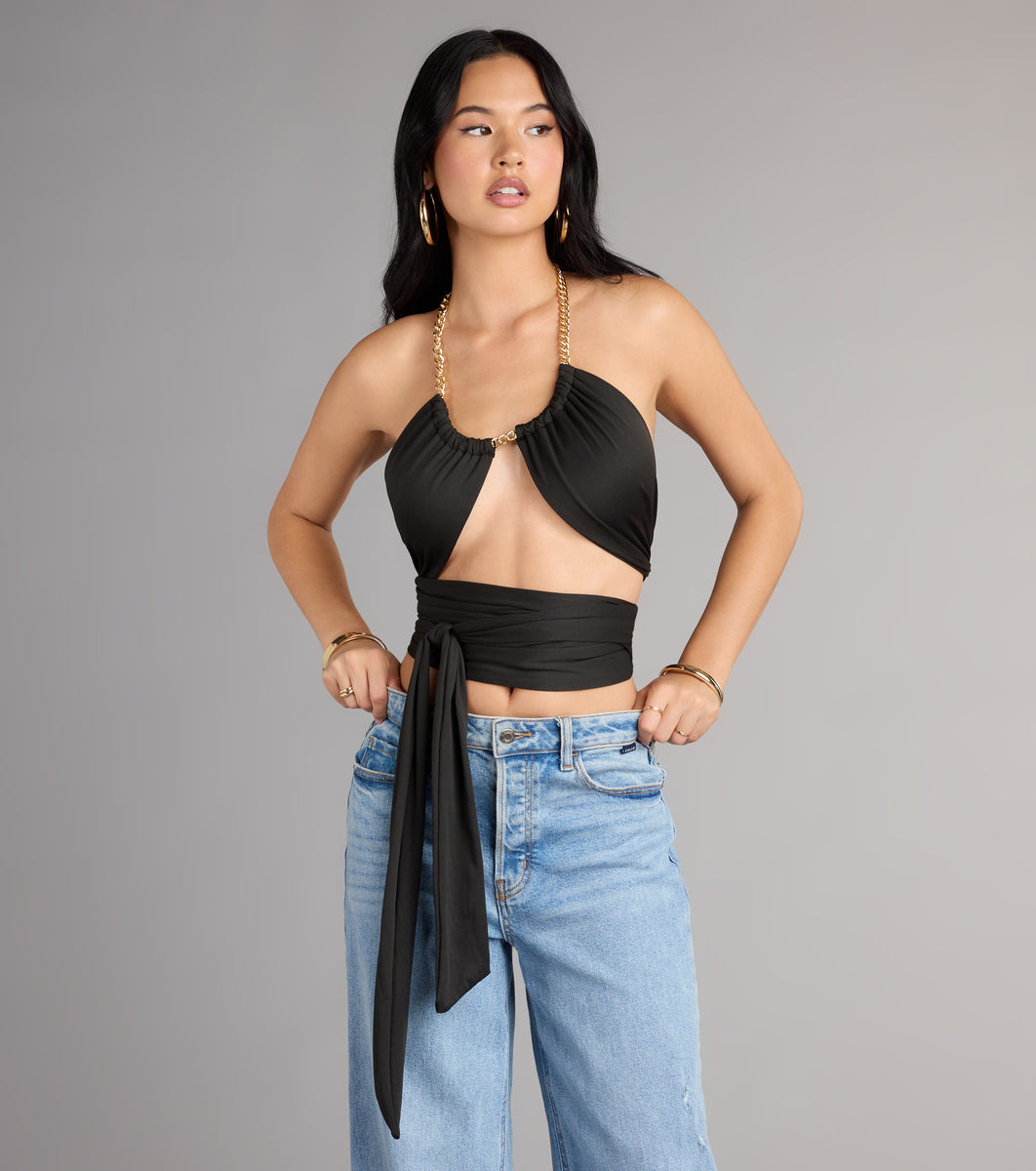 ︎素ㄘゃ Chain Reaction Wrap Halter Top | Windsor
