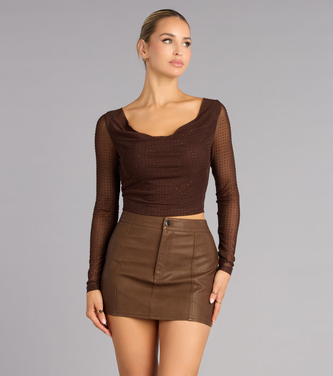 Double Take Rhinestone Long Sleeve Top | Windsor