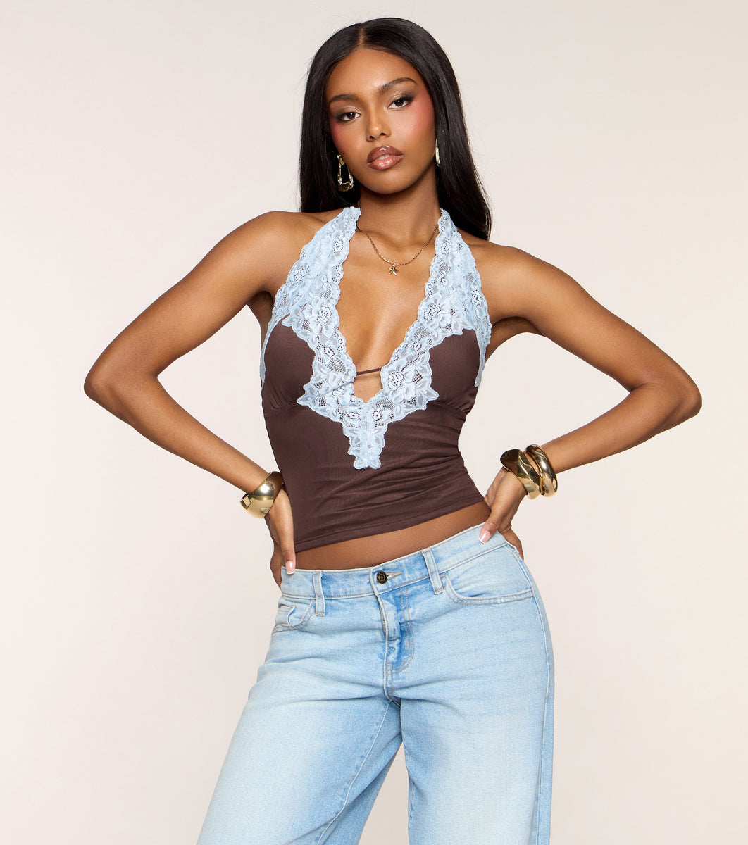 Sweet Talk Lace-Trim Halter Top | Windsor
