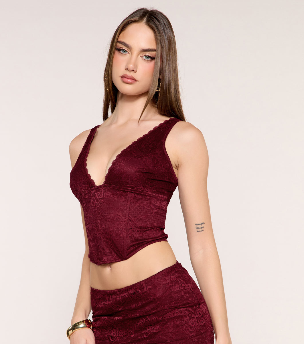 トップス faerie fa.er.ie lace V neck shirring top Flirt First Lace V-Neck Bustier Top | Windsor