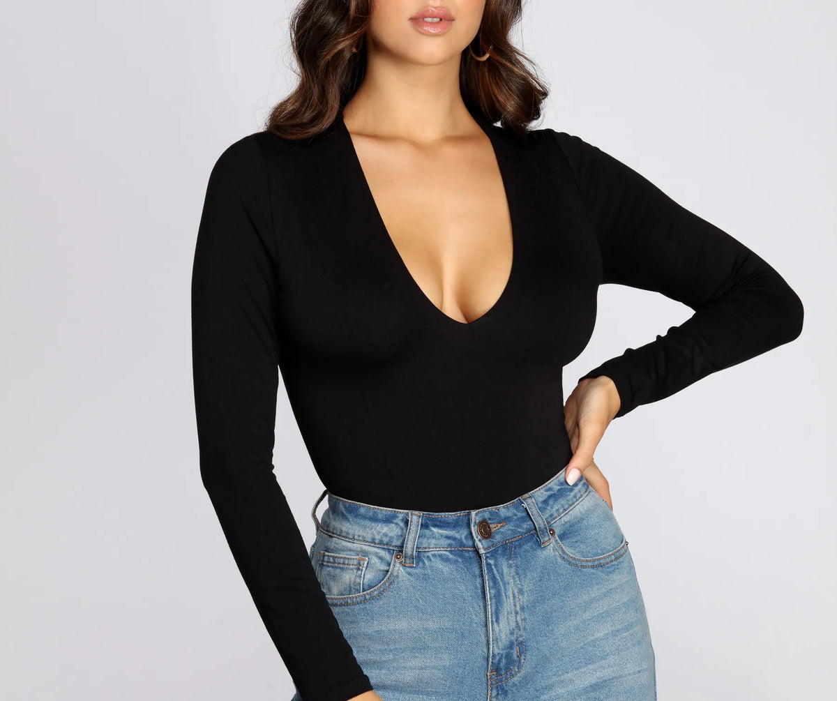 Asymmetrical Collar Long Sleeve Knit Bodysuit