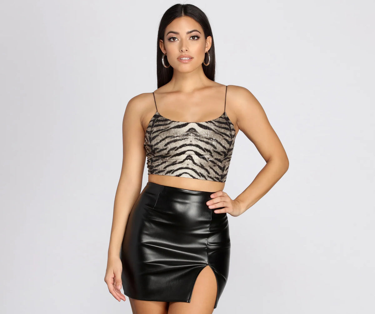 Sequin Tiger Print Crop Top | Windsor