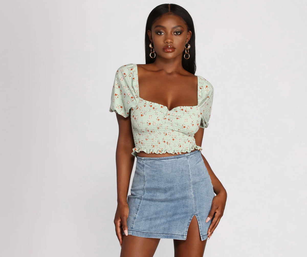 Ditsy Floral Puff Sleeve Crop Top | Windsor