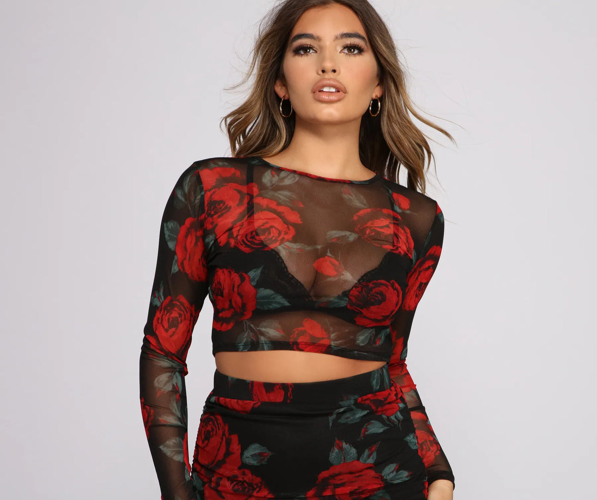 Buy black mesh top with roses Flash Sales - Main Image