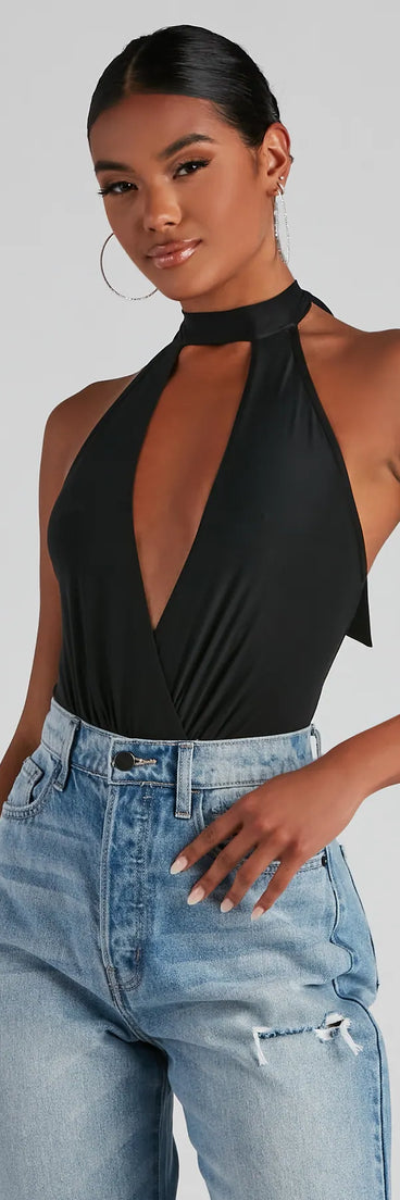 Sultry Plunge V-Neck Halter Bodysuit