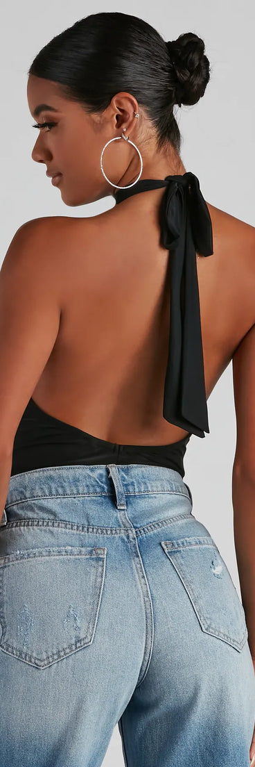 Sultry Plunge V-Neck Halter Bodysuit