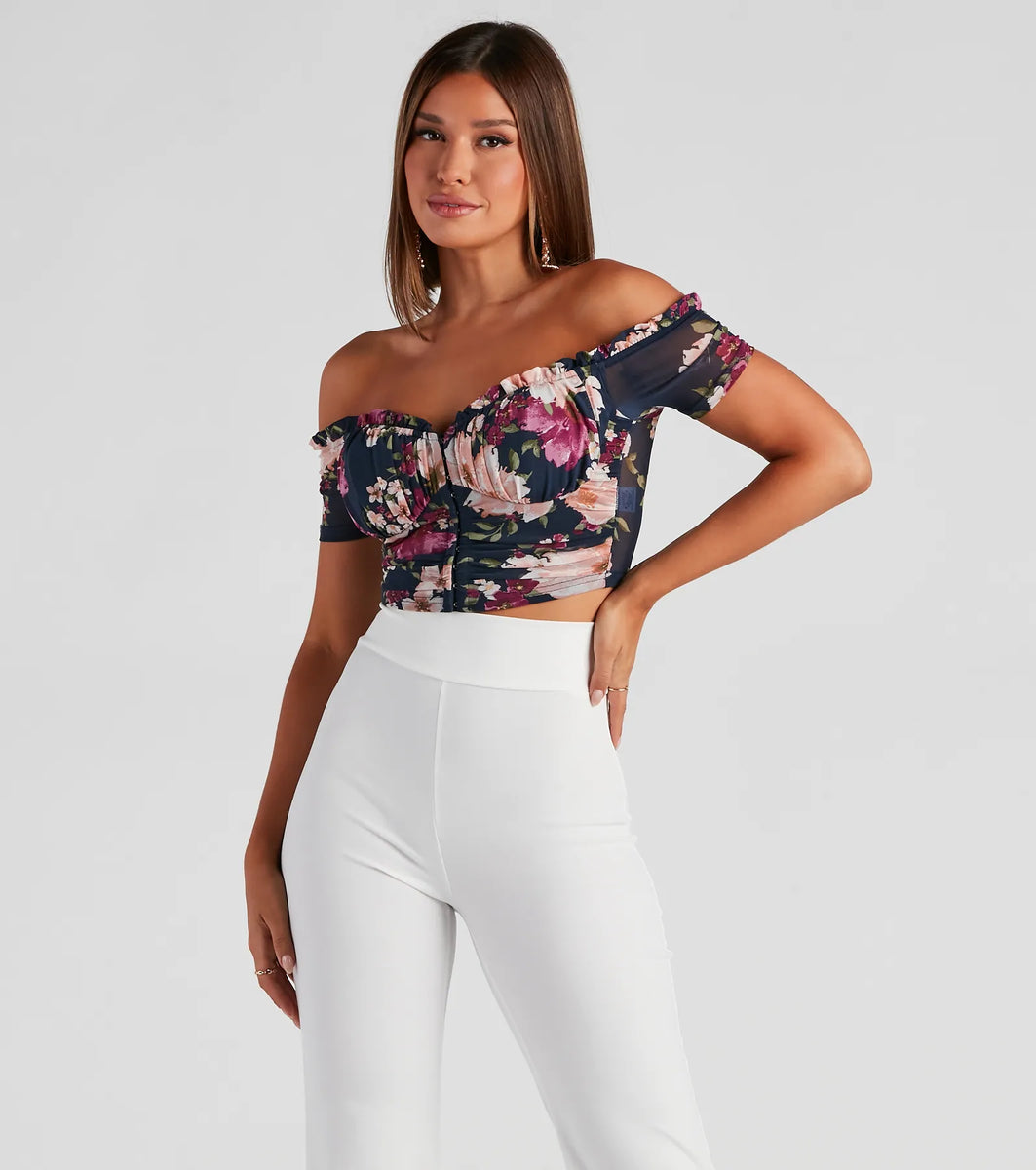 Floral Blooms Mesh Crop Bustier | Windsor