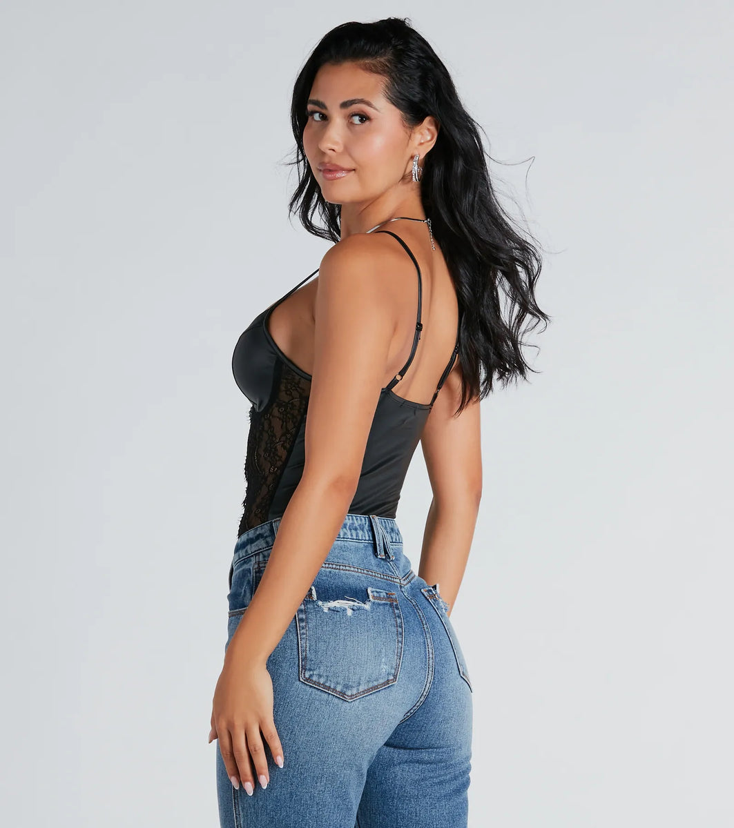 Stunning Allure Lace And Faux Leather Bodysuit | Windsor