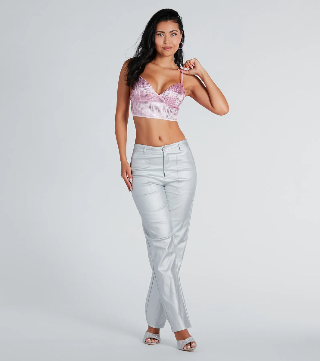 Crop Top with Rhinestone Chain Detail - Night Out Glamour main image 1