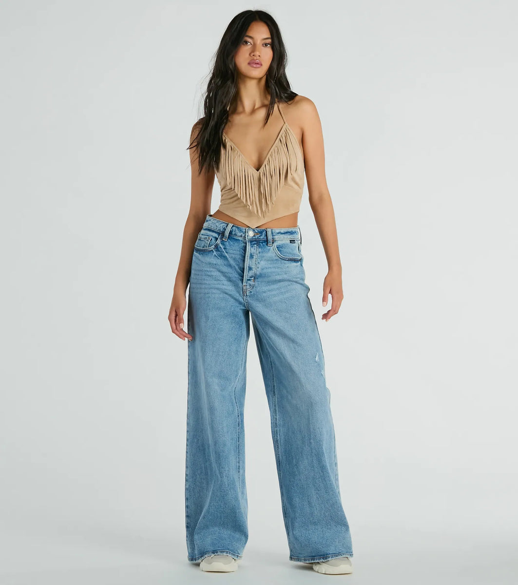 Faux Suede Fringe Crop Top