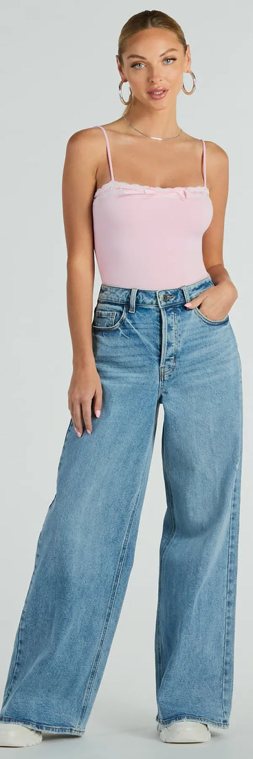 Darling Sass Sleeveless Lace Trim Bow Bodysuit