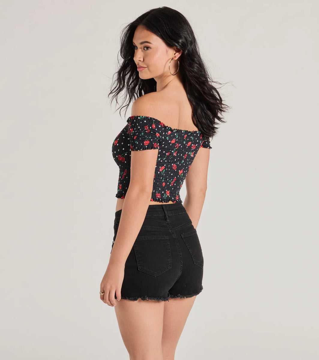 Sweet Like Cherries Lace-Up Off-The-Shoulder Top | Windsor
