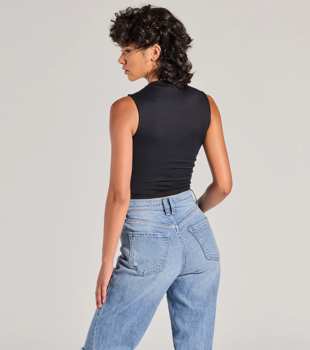 Stylish Basic Sleeveless Mock Neck Crop Top | Windsor