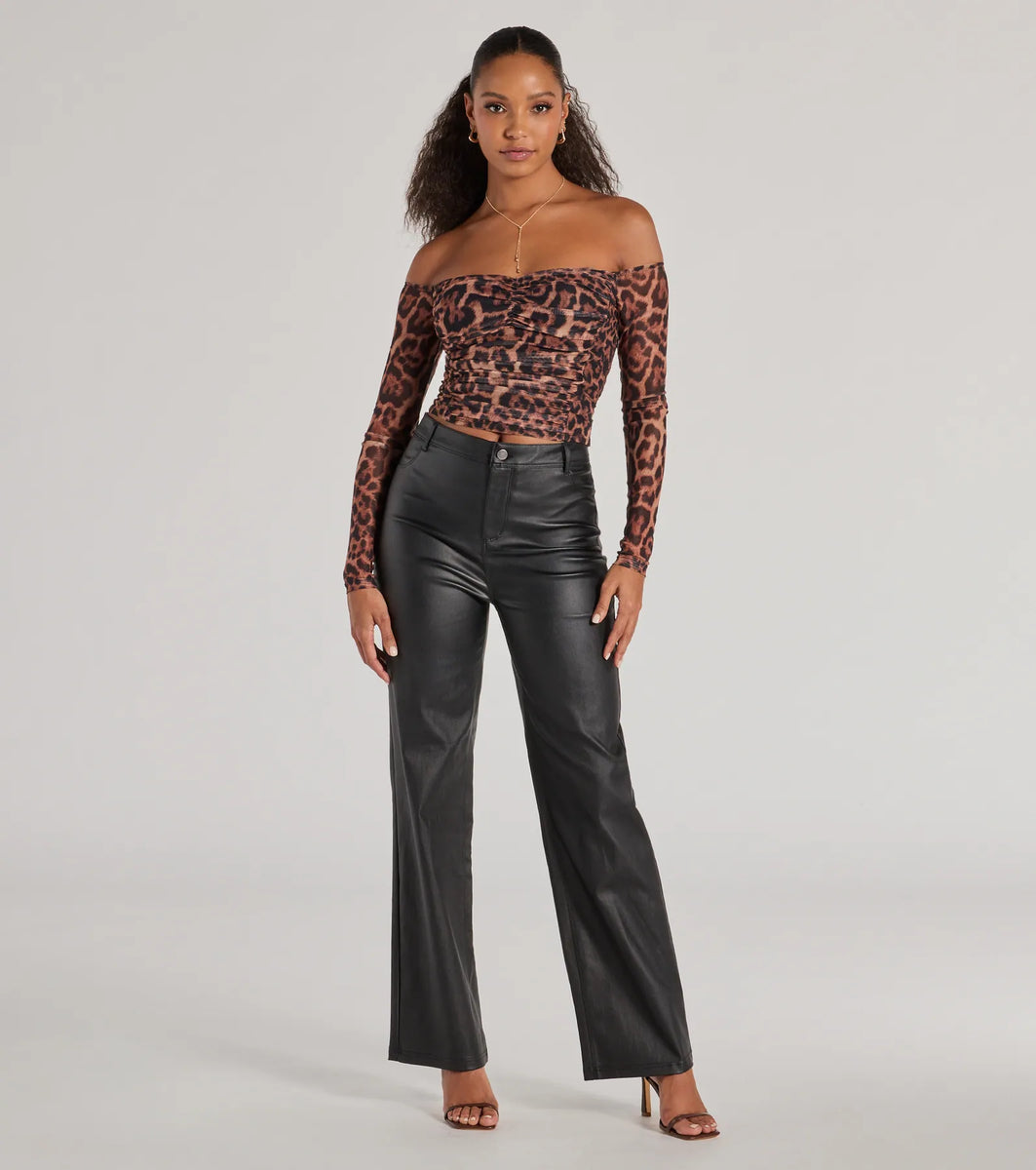 Sultry Leopard Print Mesh Off-The-Shoulder Top | Windsor