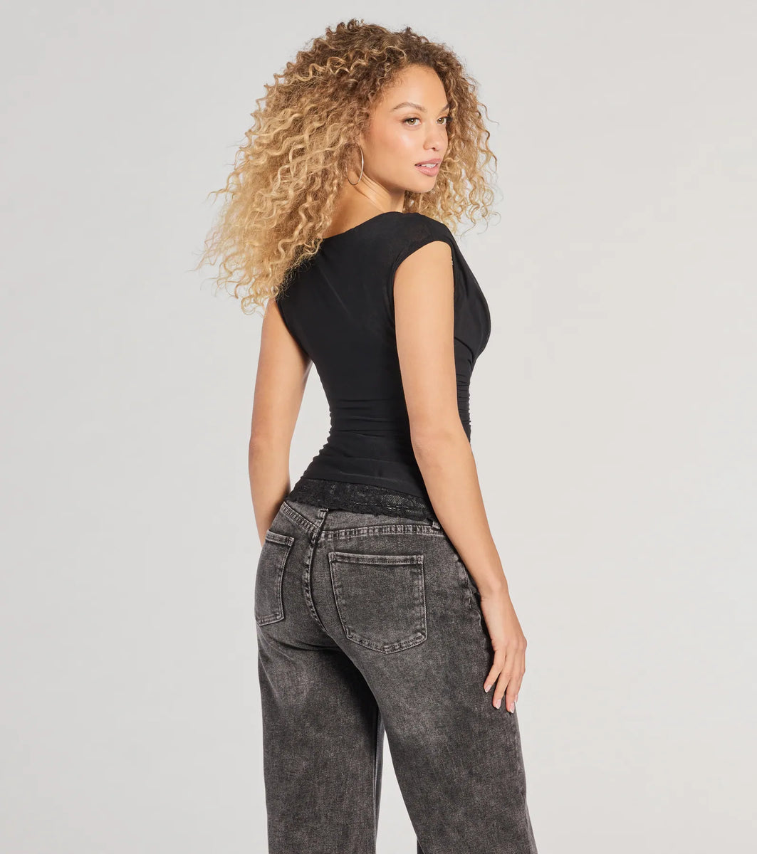 Just A Peek Cap Sleeve Lace Mesh Crop Top | Windsor