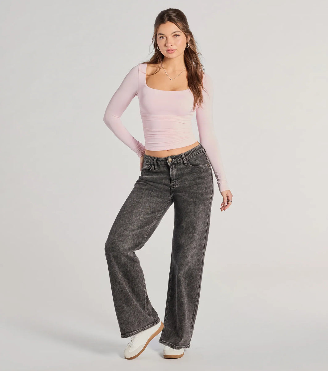 Elevated And Cute Long Sleeve Ruched Crop Top | Windsor