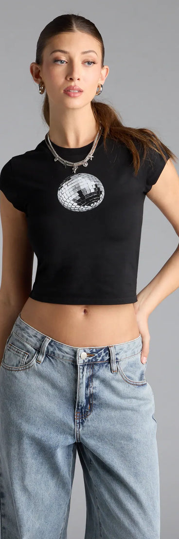 The Disco Babe Crop Graphic Tee in black brings edge and energy to your vibe, ready to elevate any festival look or concert outfit.