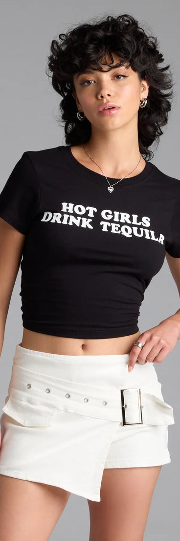 The Hot Girls Drink Tequila Graphic Tee in black brings edge and energy to your vibe, ready to elevate any festival look or concert outfit.