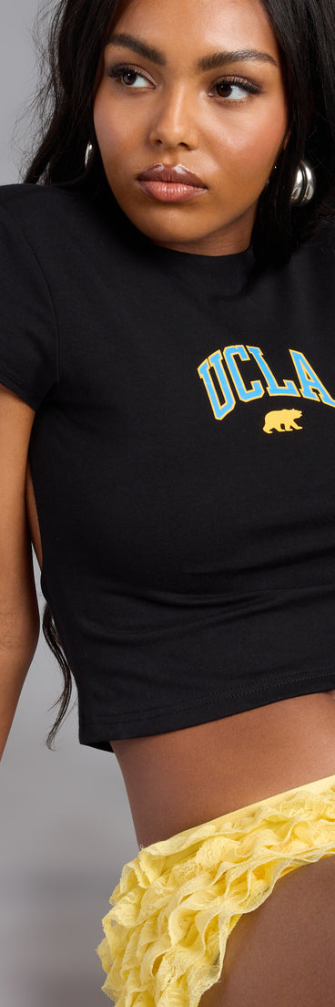 Complete your look with the Catch You Staring UCLA® Open Back Crop Top, a trendy top that’s ready to pair with anything in your fall rotation.