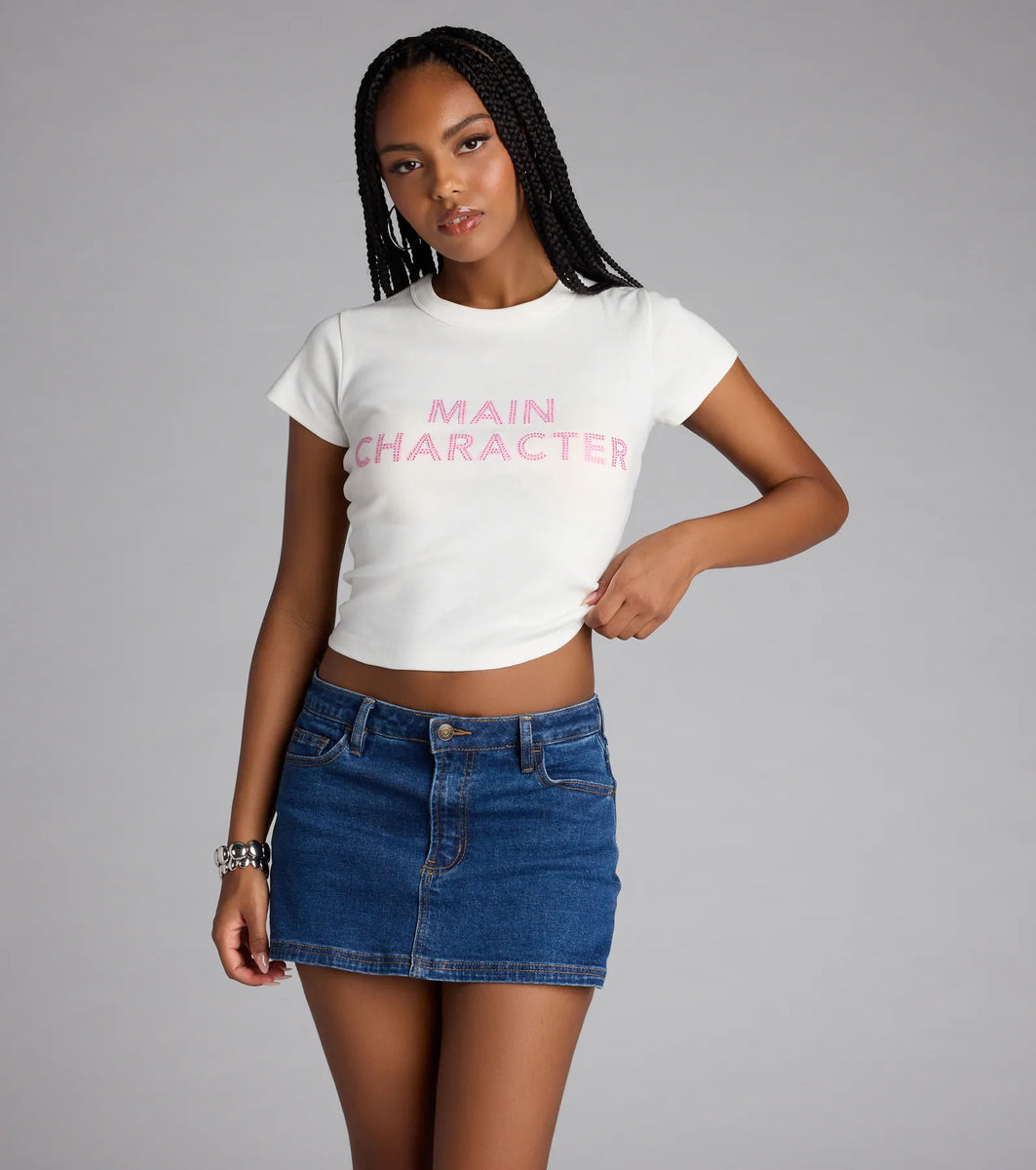 Main Character Rhinestone Baby Tee | Windsor