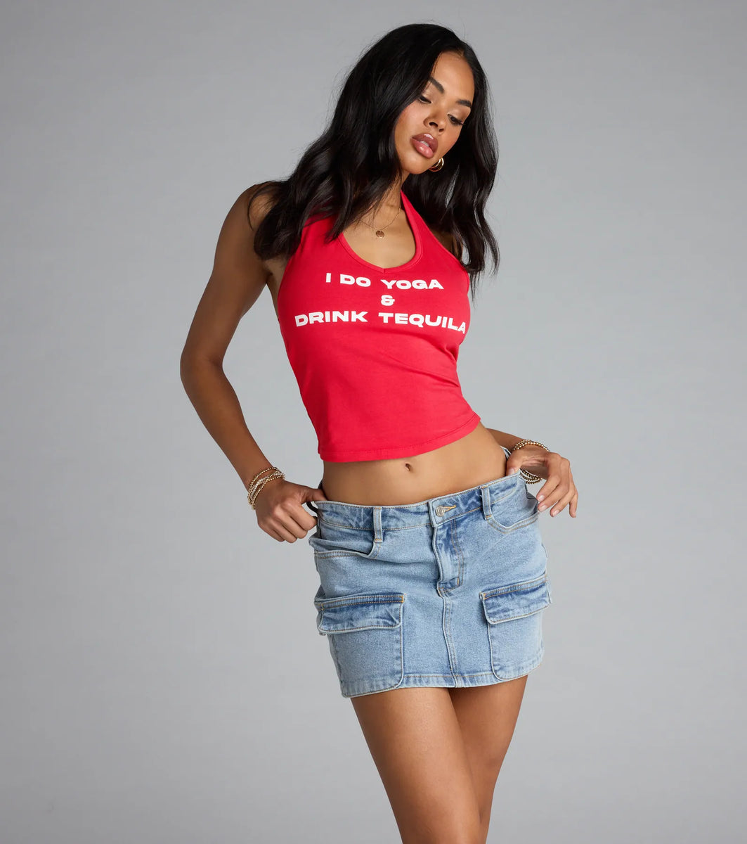 Yoga And Tequila Graphic Halter Top | Windsor