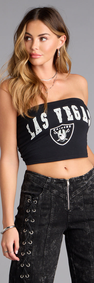 Trendy women’s tops, like the Ultra Game NFL Las Vegas Raiders Tube Top, bring effortless style for fall layering, lounging, or going out.
