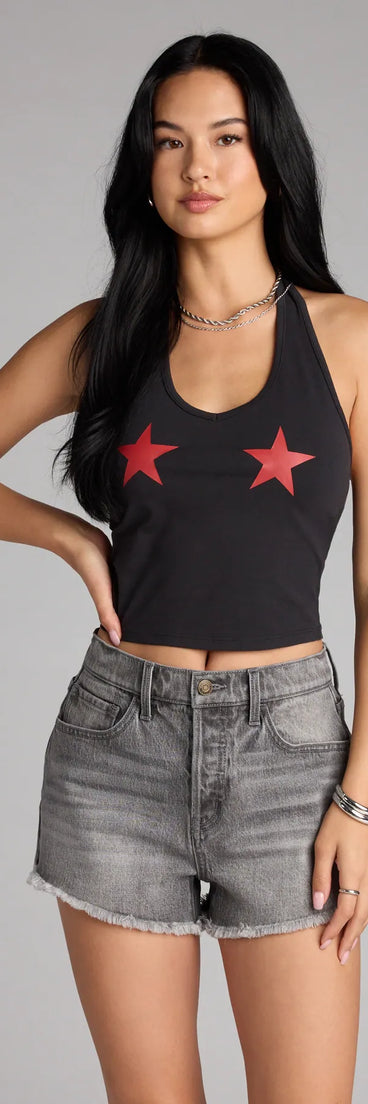 For college campus looks, game day outfits, or a bold going-out vibe, the Star Of The Show Halter Crop Top is an on-trend black crop top that easily styles with your favorite denim.