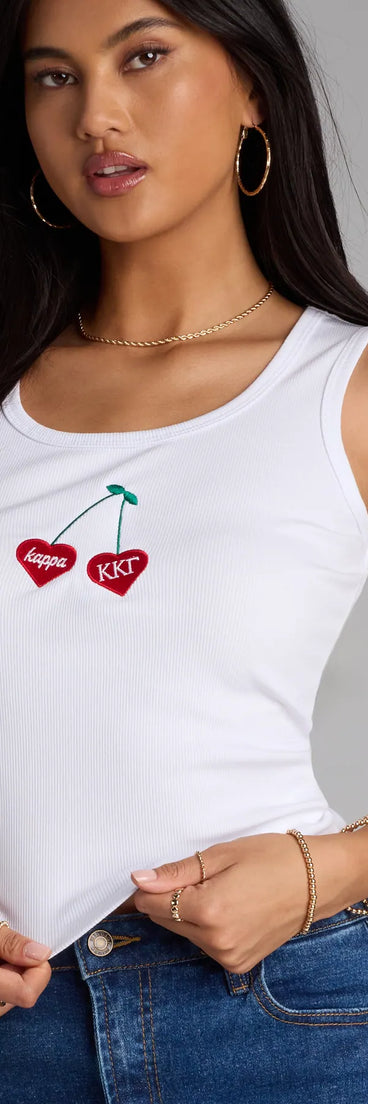Complete your look with the Sweet On Kappa Scoop Neck Tank Top, a trendy white top that’s ready to pair with anything in your fall rotation.
