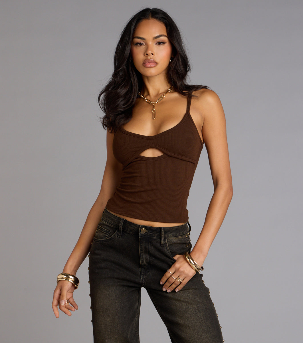 CLANE PILE FLARE TANK TOPS ブラウン サイズ1 CLANE - パイル フレアショートトップス - PILE FLARE TANK TOPS