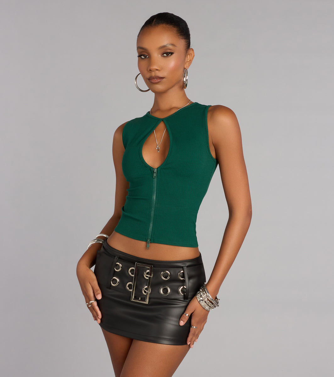 Edgy Everyday Ribbed Knit Zip-Front Top | Windsor