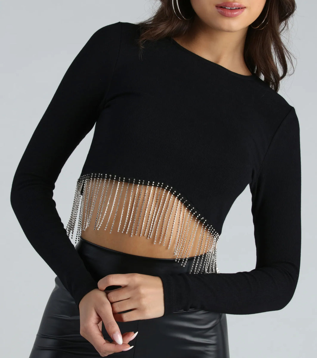 Glam Experince Rhinestone Fringe Crop Top | Windsor Glam Experince Rhinestone Fringe Crop Top | Windsor