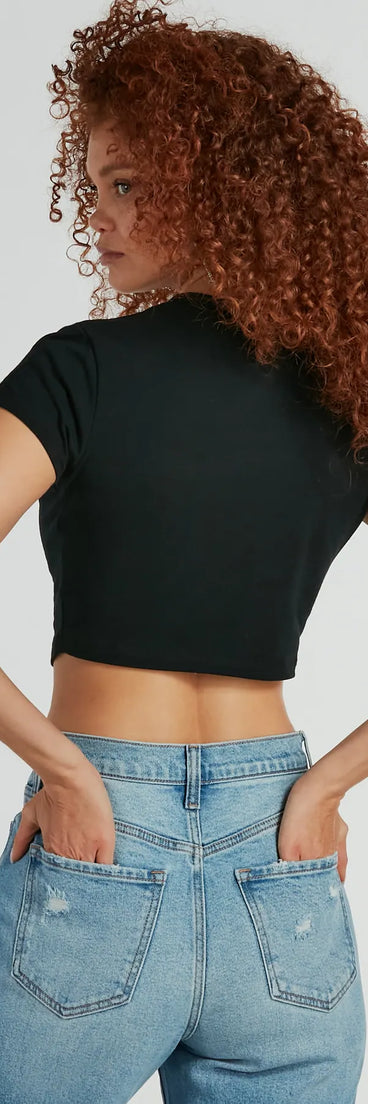 Upgrade your style game for 2025 with the Let's Drink About It Crop Graphic Tee in black, perfect for any fashion-forward wardrobe.