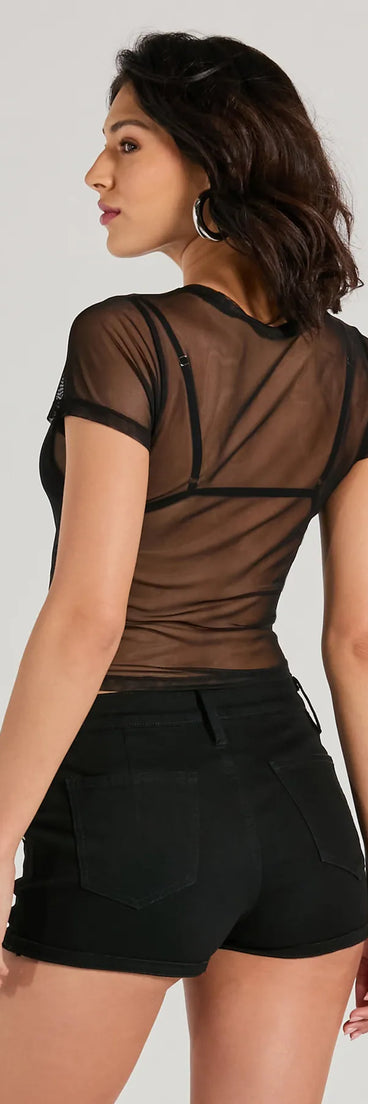 The Cool It Cowboy Sheer Mesh Graphic Top in black with a modern design and trendy look is part of the latest women's tops collection to elevate your 2025 wardrobe.