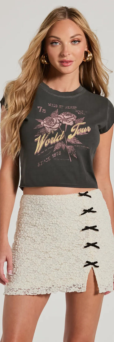 The Wild At Heart Rose Crop Graphic Tee in black with a modern design and trendy look is part of the latest women's tops collection to elevate your 2025 wardrobe.