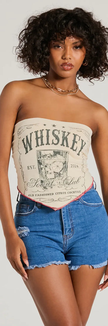Upgrade your style game for 2025 with the Whiskey Social Club Strapless Graphic Crop Top in natural, perfect for any fashion-forward wardrobe.