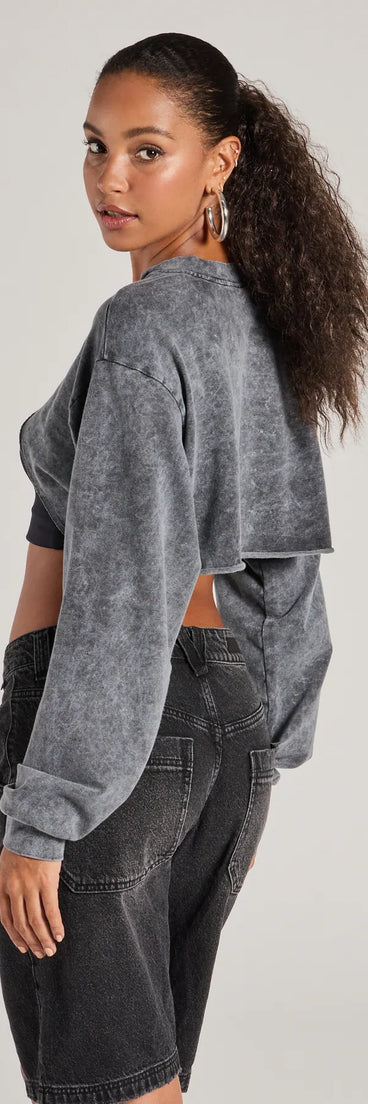 Layer-friendly Comfy Cozy Washed Knit Pull-Over Topper is a chic, transitional charcoal gray long-sleeve top with contemporary sleeves and neckline design, ideal for an elevated cozy style or casual elegance.