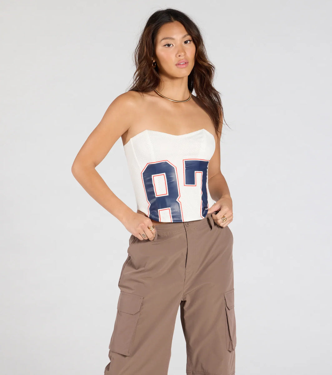 On The Court 87 Jersey Graphic Corset Top | Windsor On The Court 87 Jersey Graphic Corset Top | Windsor
